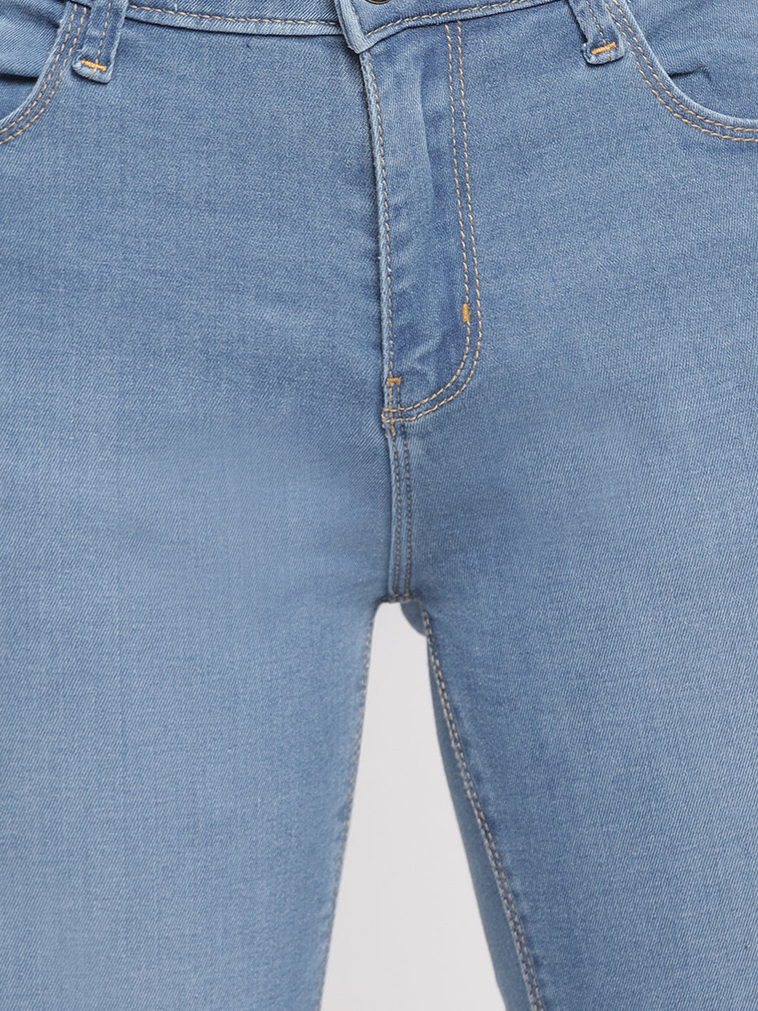 Women Mid Waist Light Blue Super Skinny Jeans