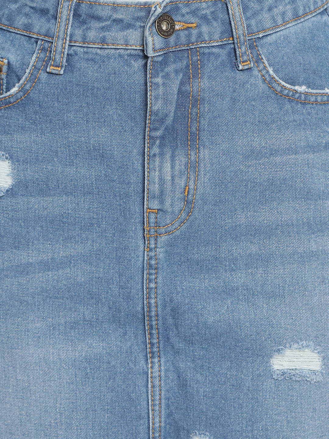 Women Mid Blue Basic Back Asymmetrical Skirt