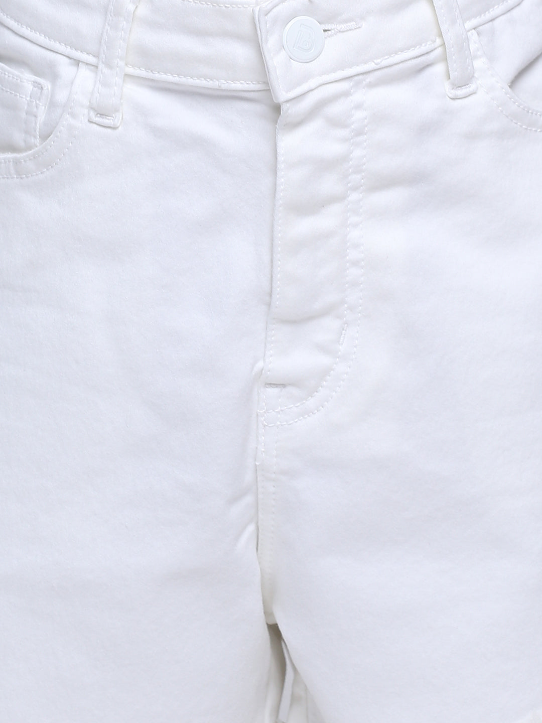 Women High Waist White Denim Shorts