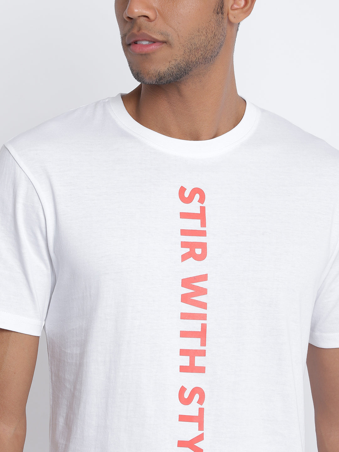 Men Typography Print White T-shirt