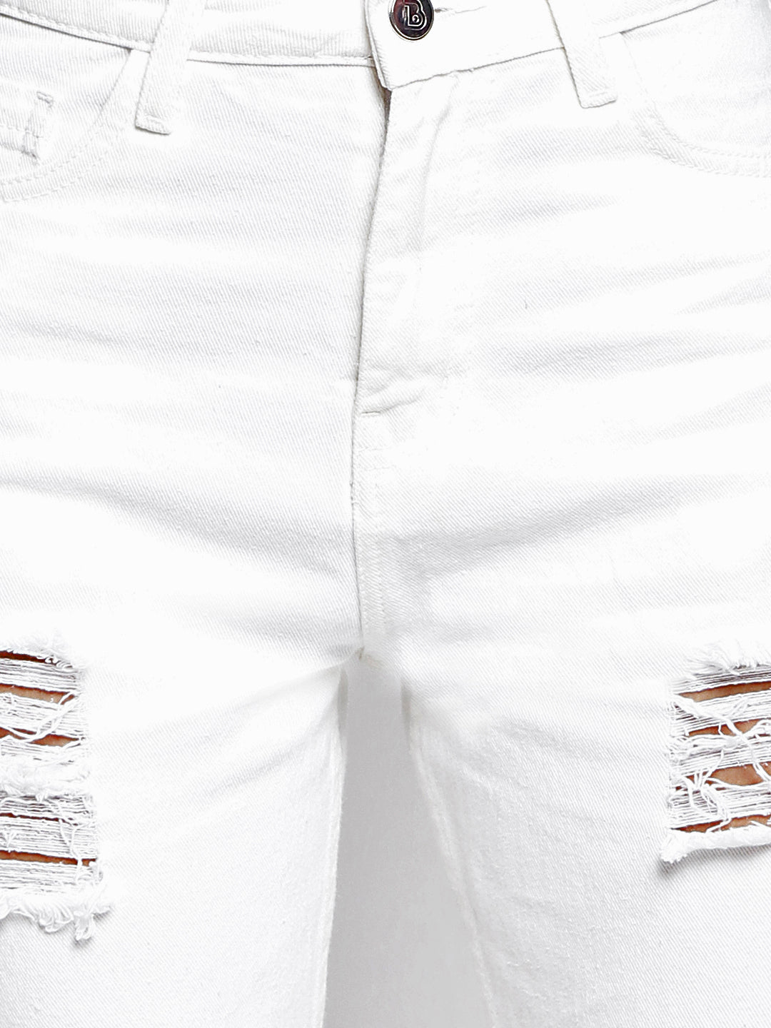 Women White Distressed Mom Fit Denim Jeans