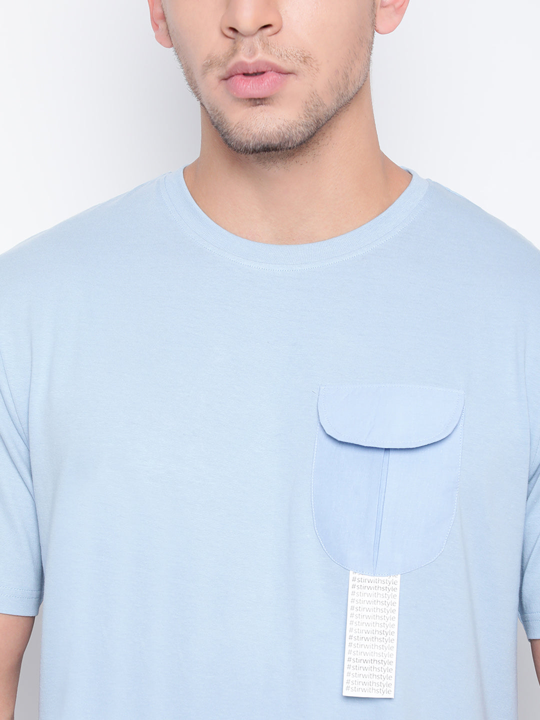 Men Blue Flap Pocket T-shirt