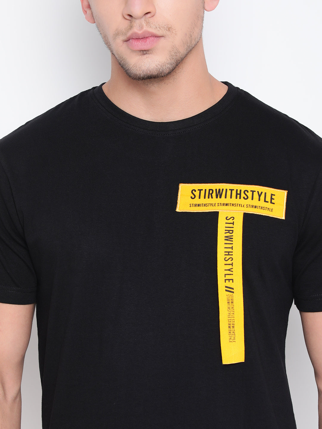 Men Black Tape Detail T-shirt
