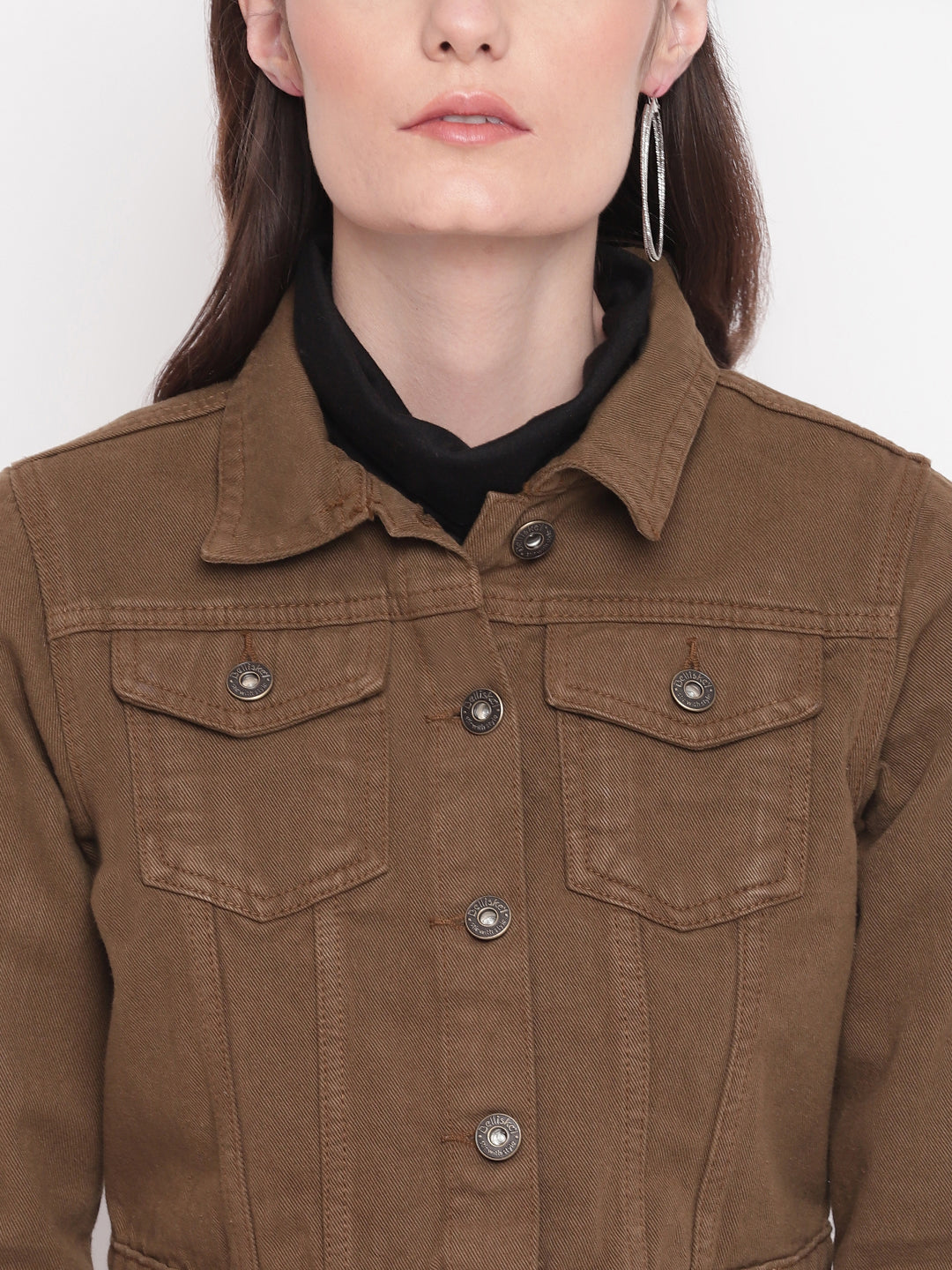 Women Olive Cropped Denim Jacket