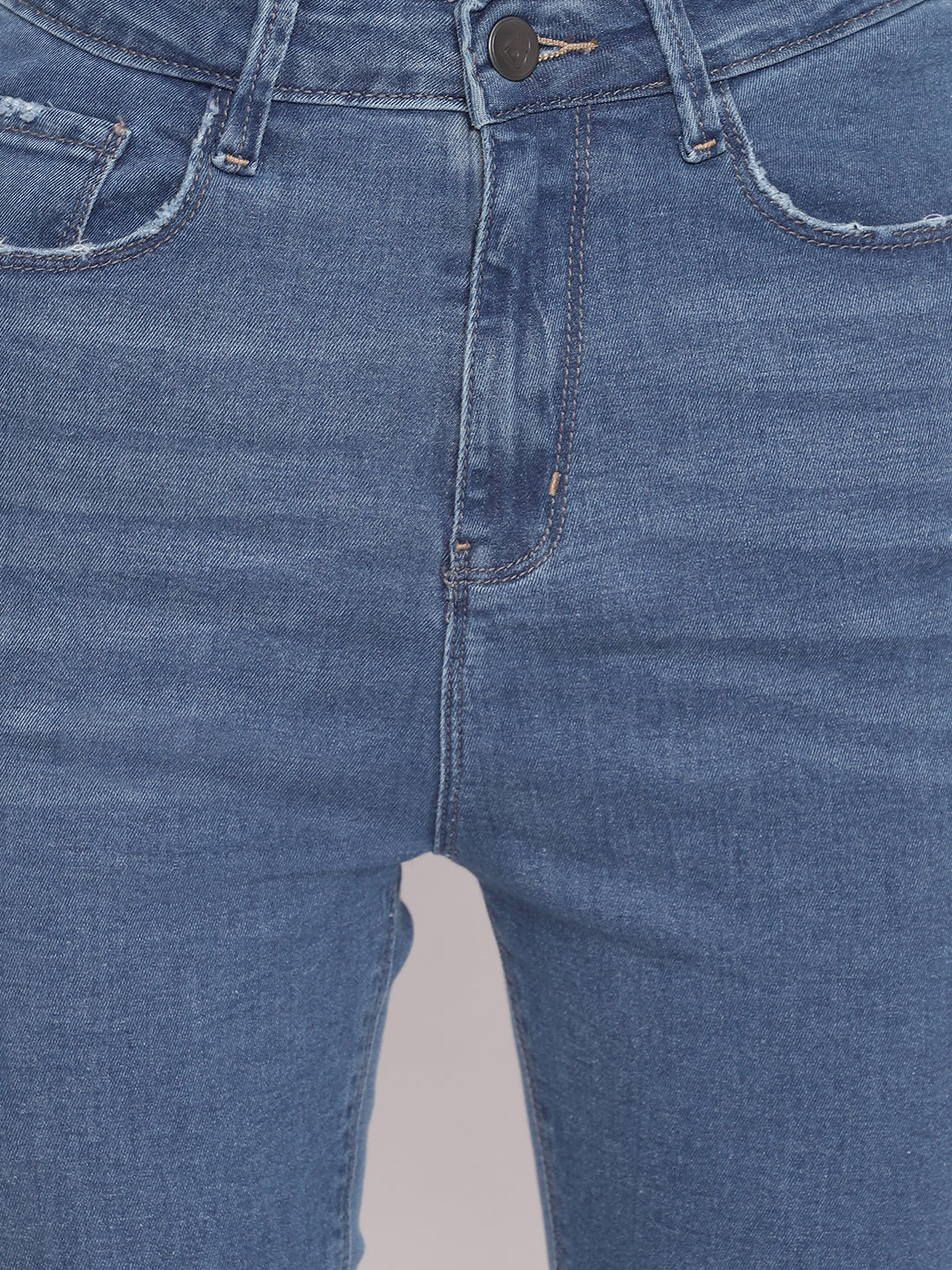 Women Mid Blue Distressed Super High Waist Skinny Denim Jeans