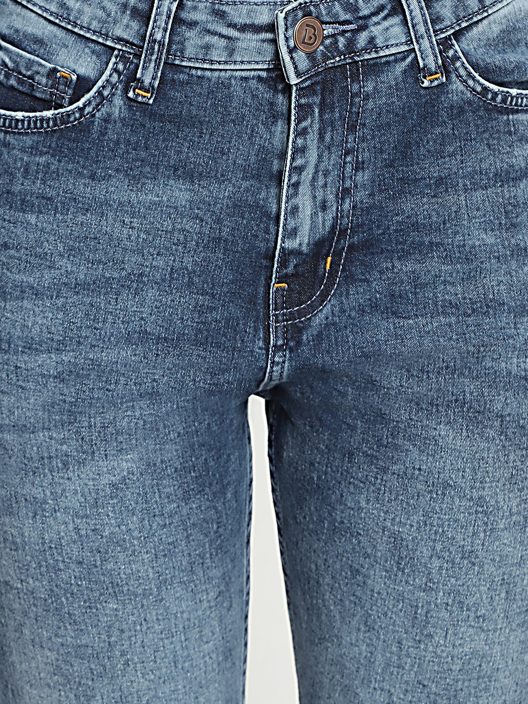 Women High Waist Mid Blue Boot-Cut Fit Denim Jeans