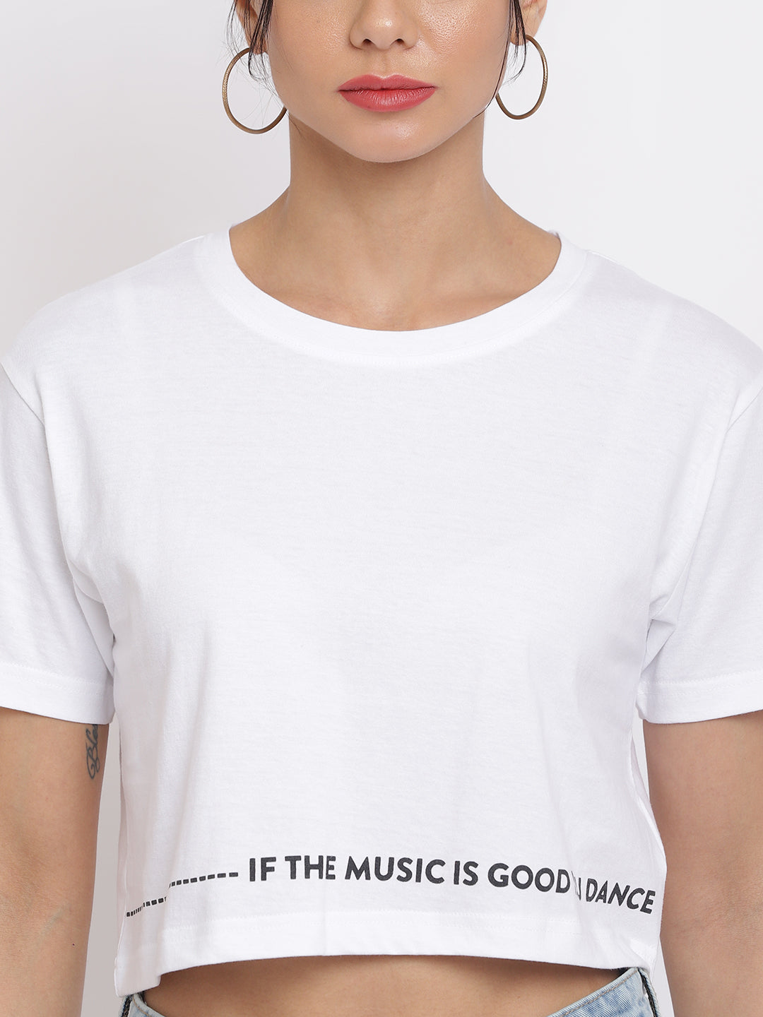 Women White Typography Printed Crop Top