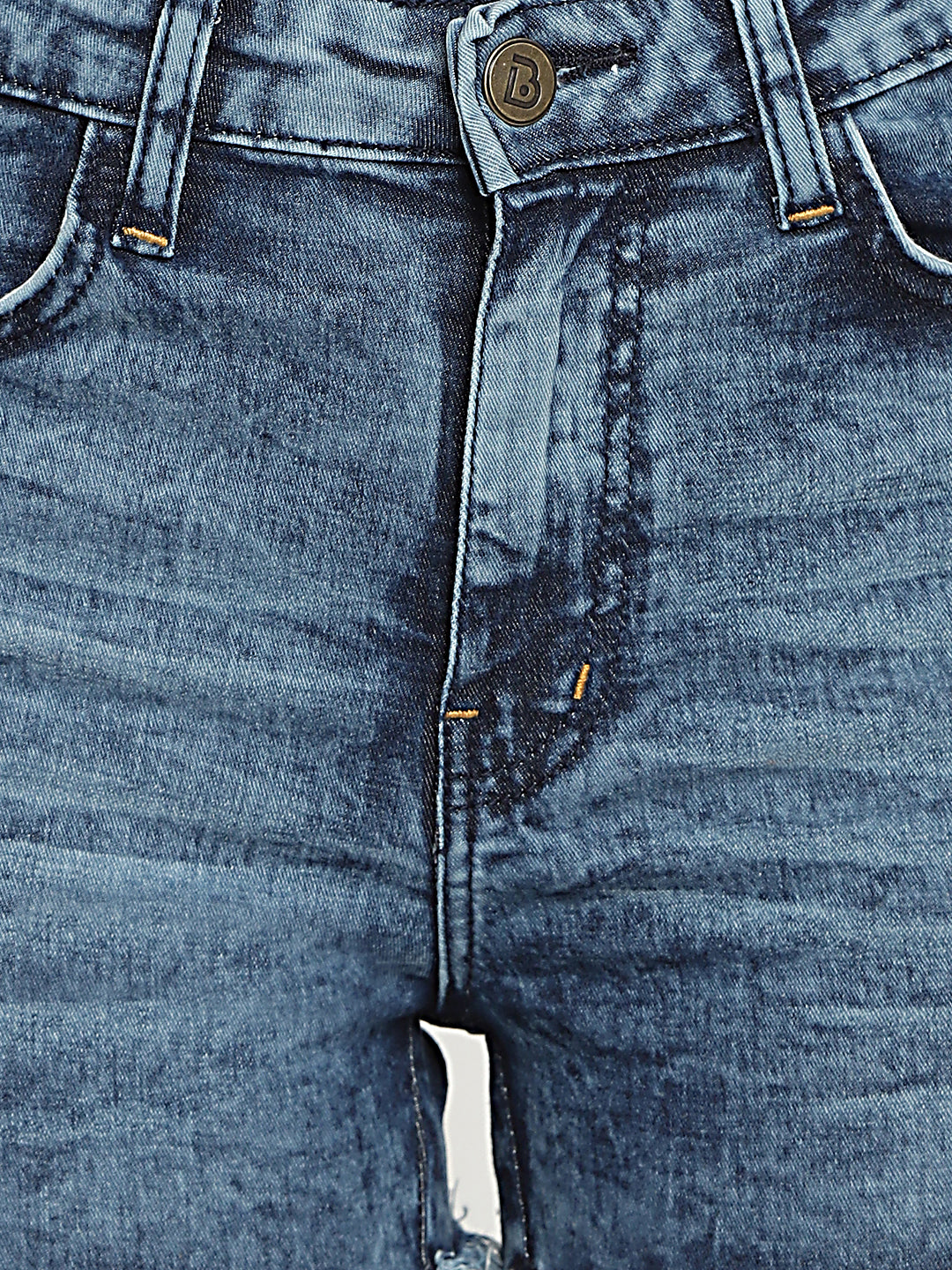Women High Waist Mid Blue Whiskered Denim Shorts