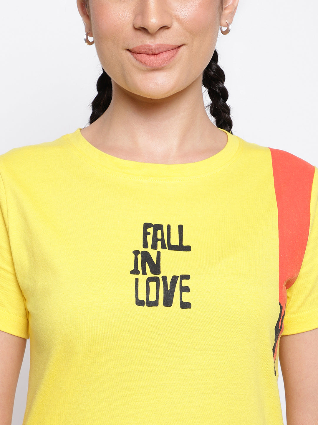Yellow  Cotton Printed T-shirt