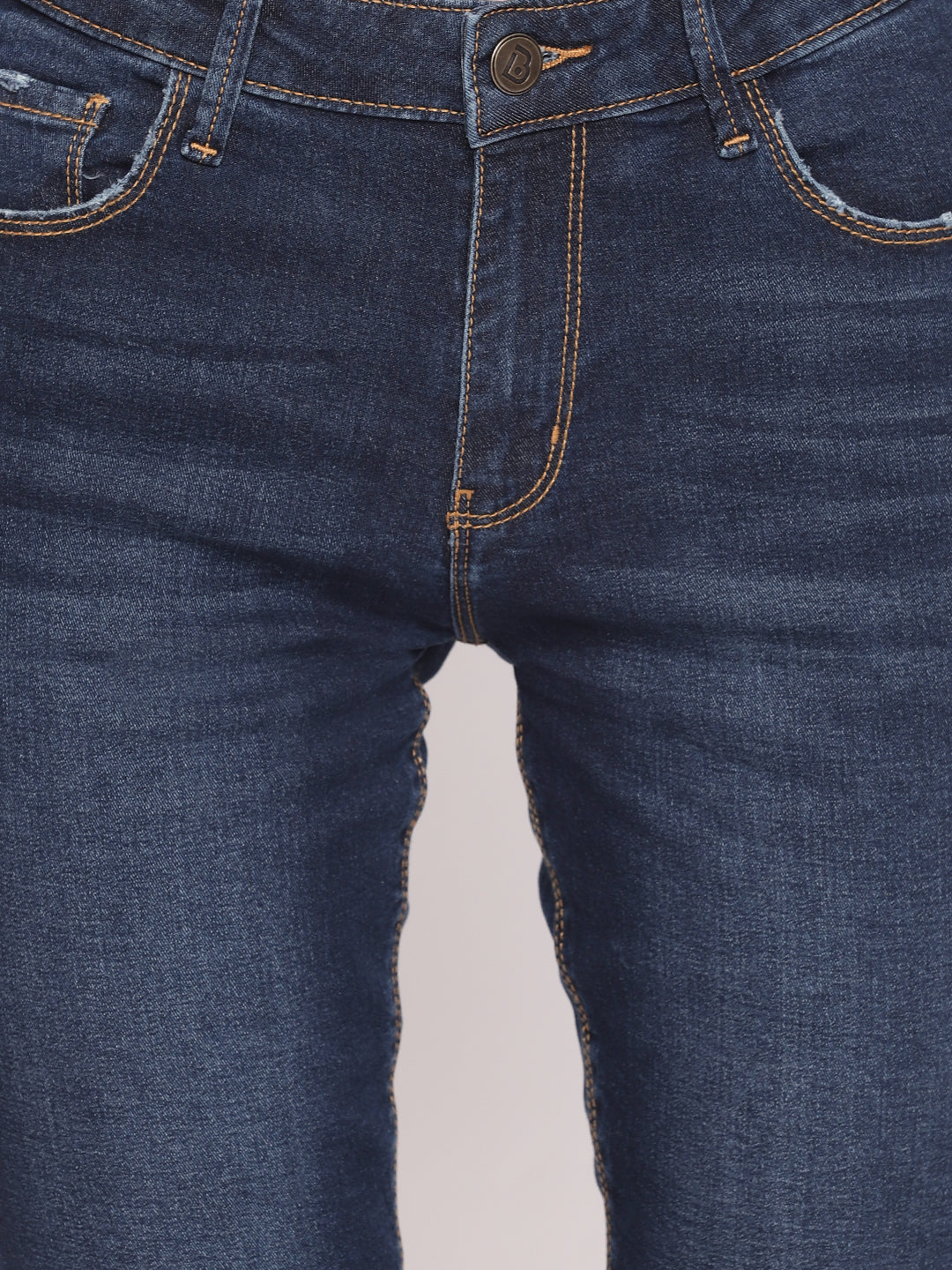 Women Dark Blue Mid Waist Slim Fit Denim Jeans