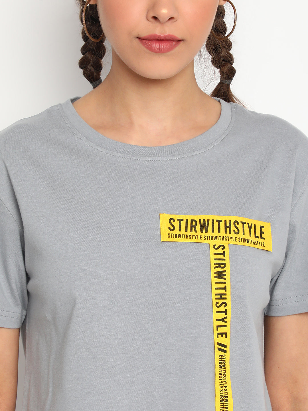 Women Grey Tape Detail Crop Top