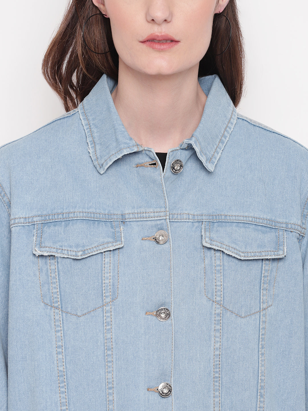 Women Light Blue Long Denim Jacket