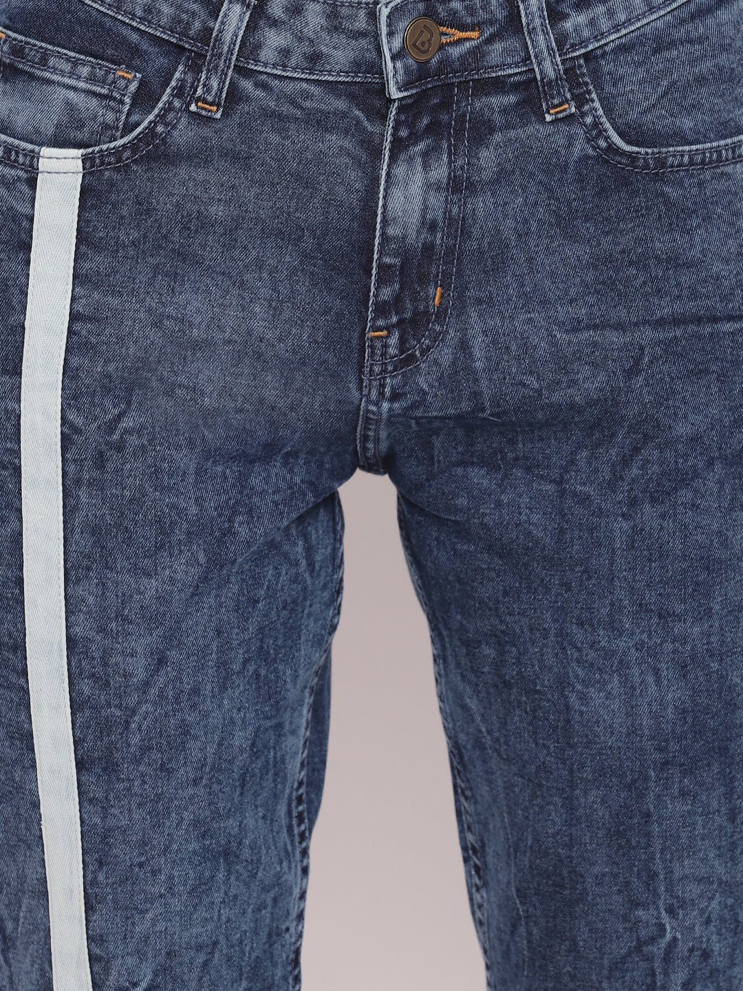 Women Asymmetrical Denim Slim Fit Side Tape Details Jeans