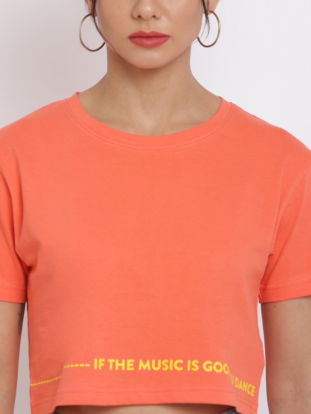 Women Orange Typography Printed Crop Top