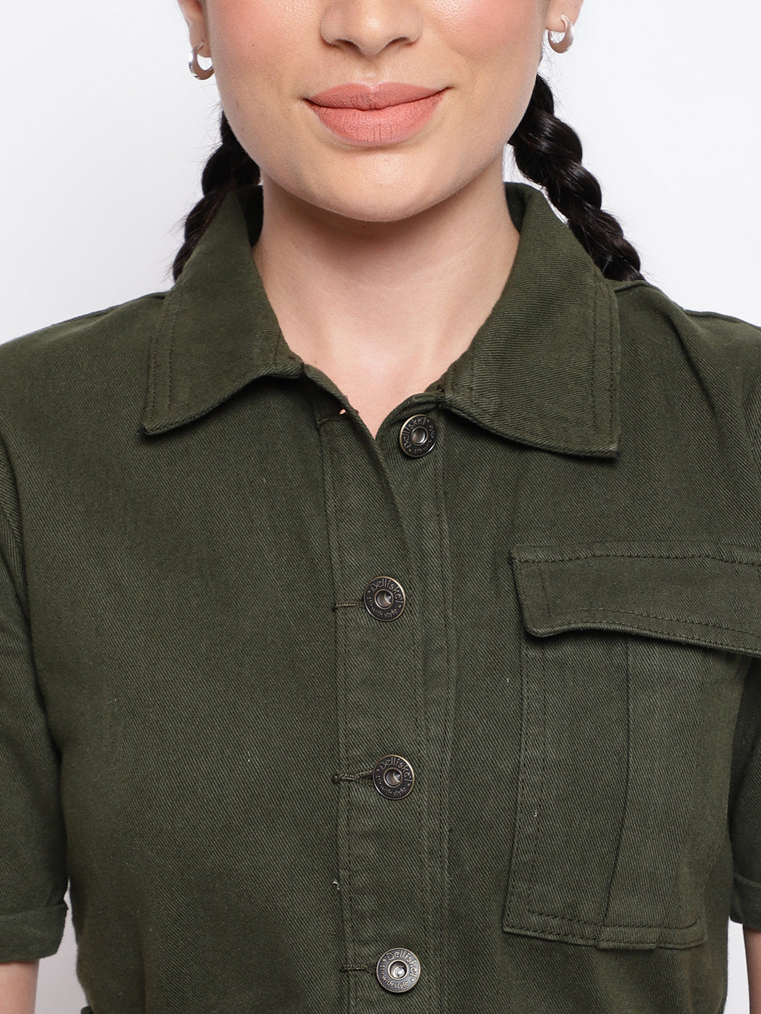 Olive Solid Denim Dungaree