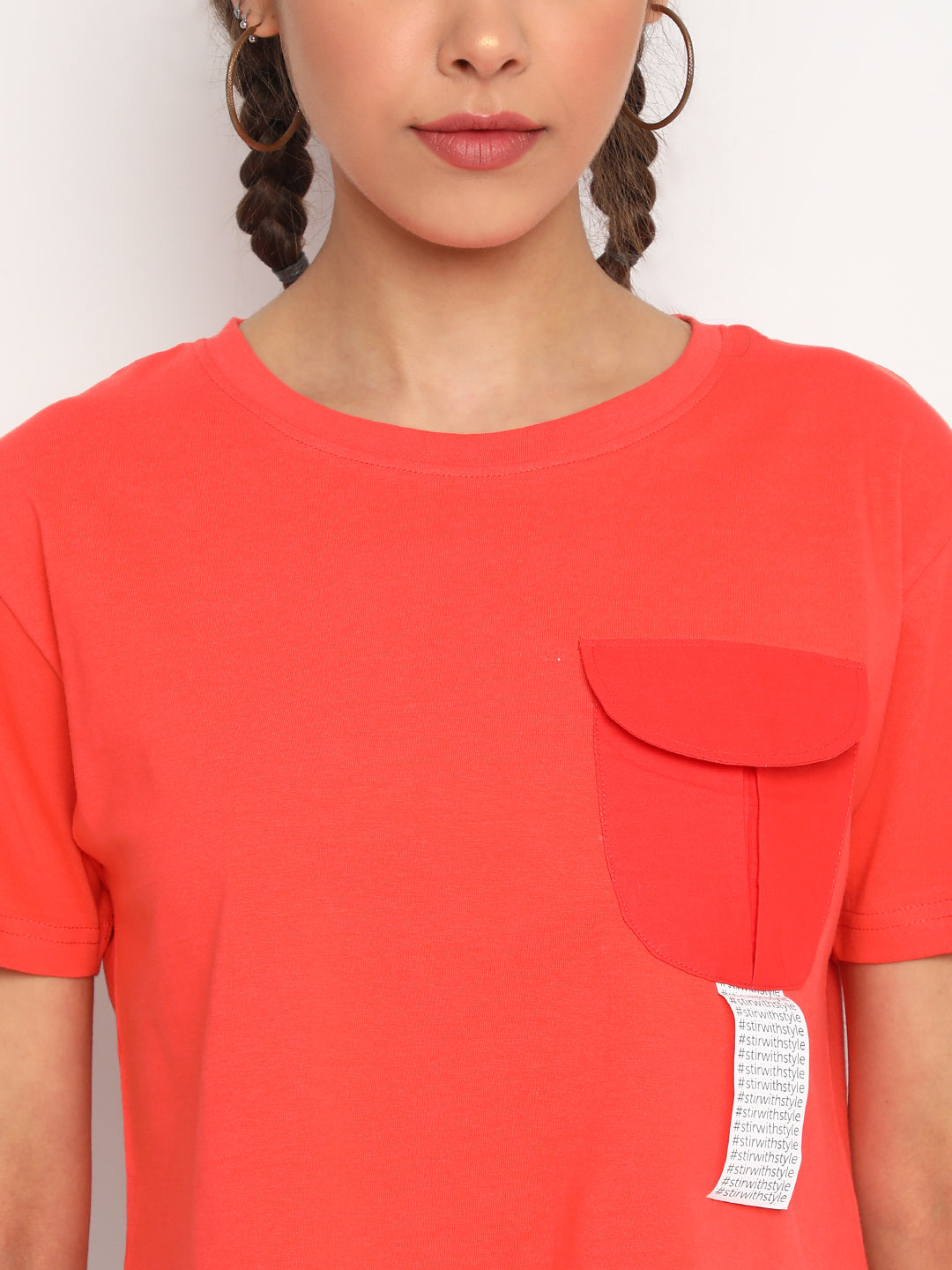 Women Peach Round Pocket Crop Top