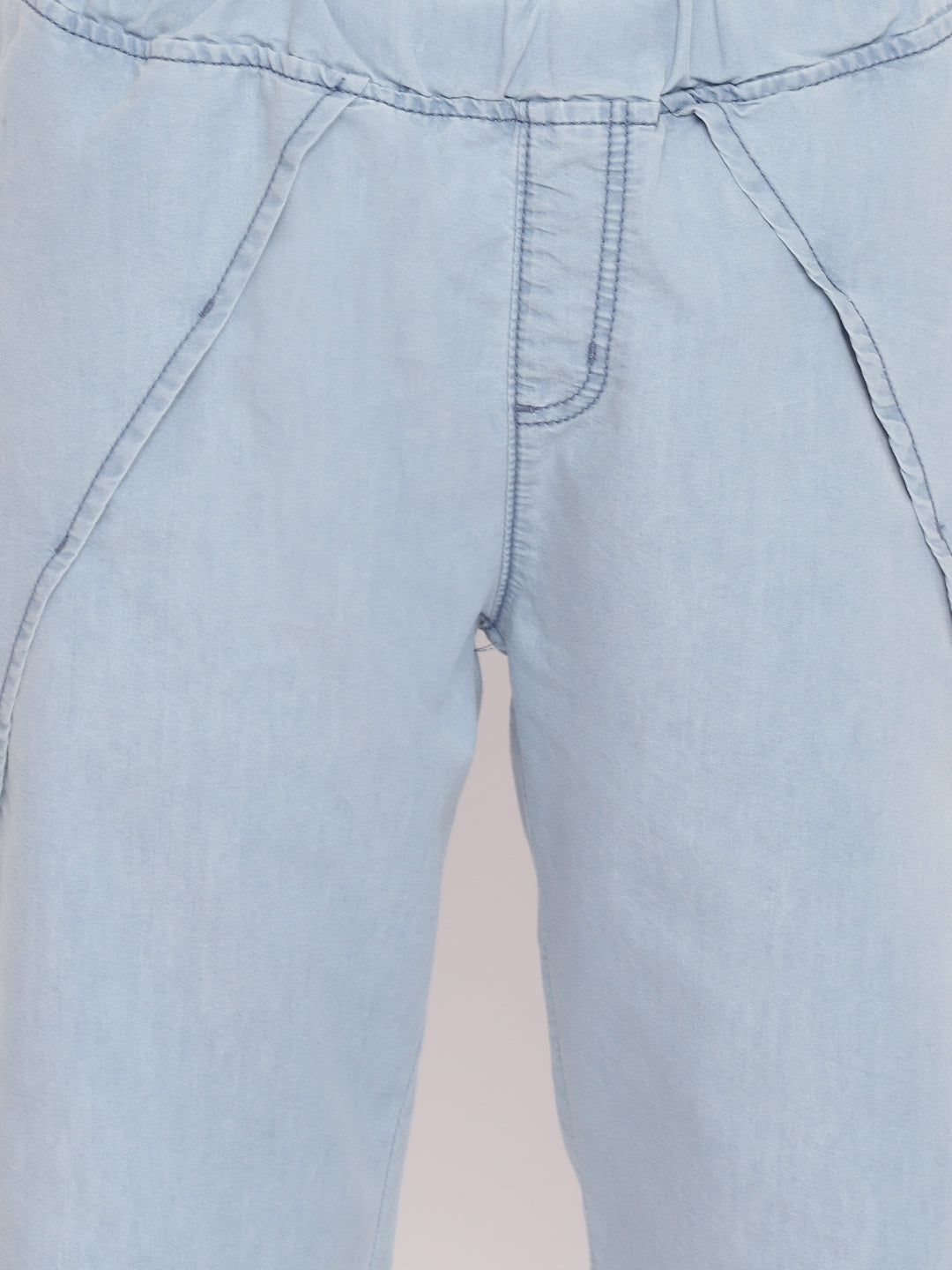 Women Light Blue Side Slit Denim Joggers