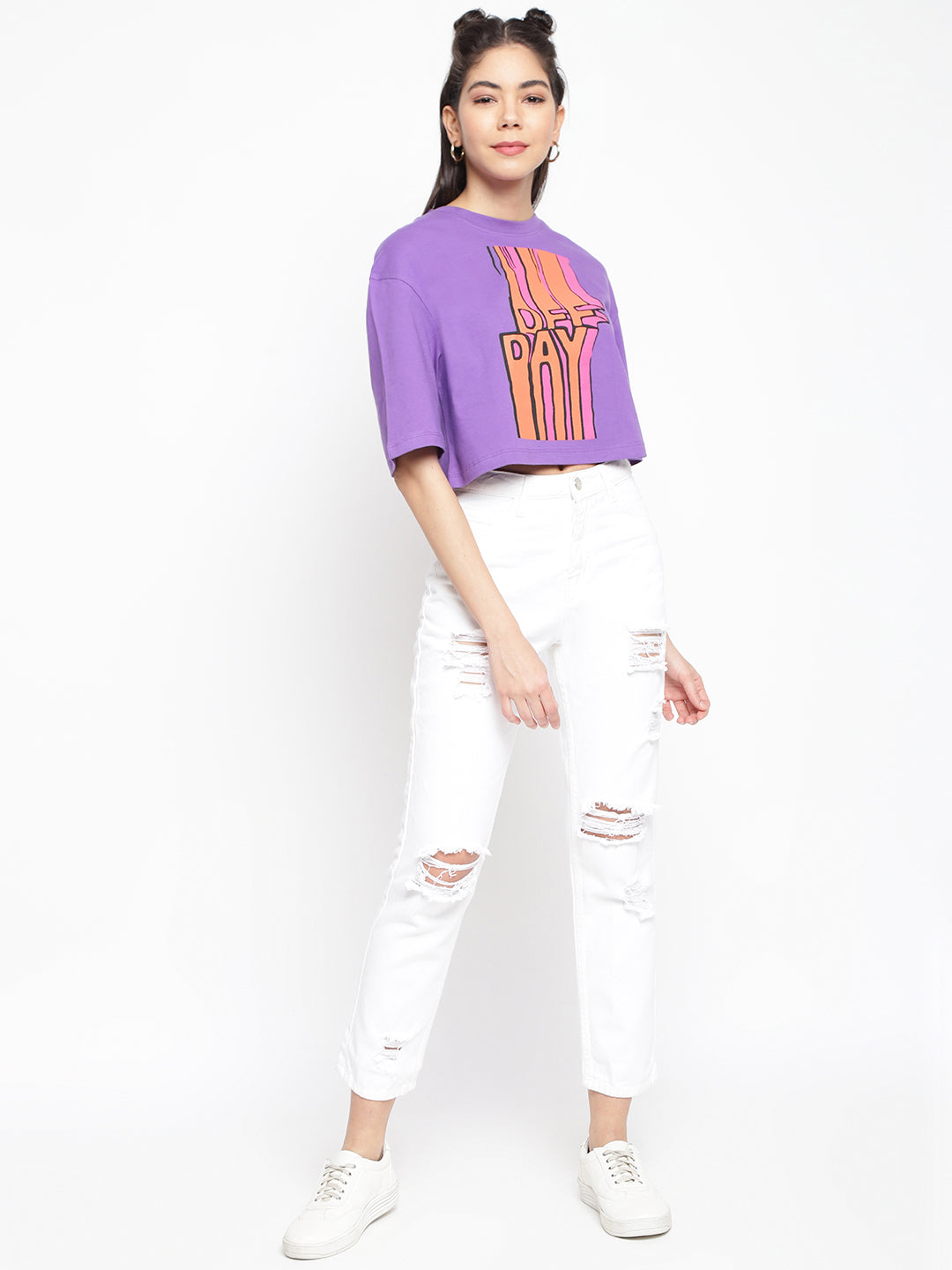 Women White Distressed Mom Fit Denim Jeans