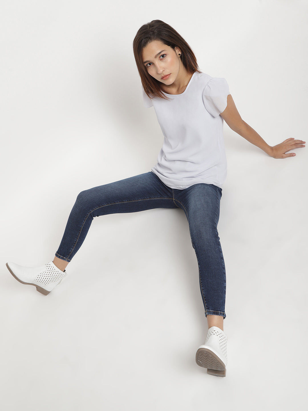 Women Super High Waist Dark Blue Whisker/Pp Spray Super Skinny Denim Jeans