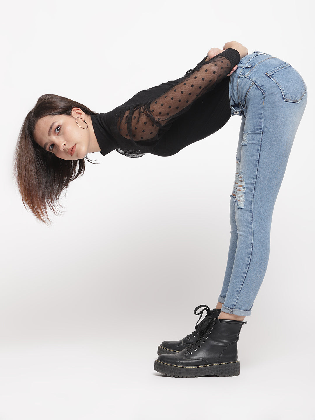 Women Mid Waist Mid Blue Distressed Slim Fit Denim Jeans
