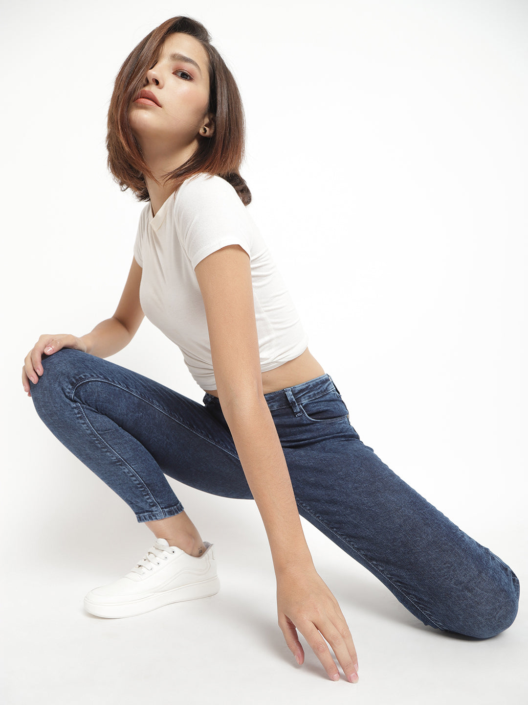 Women High Waist Mid Blue Super Skinny Denim Jeans
