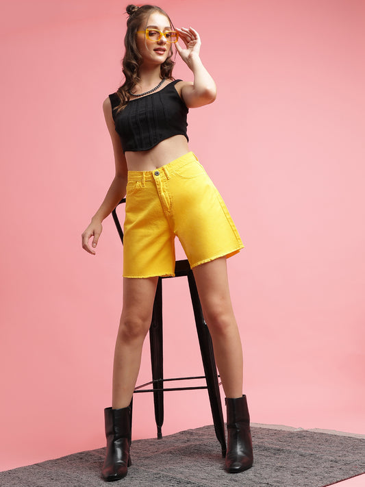 Yellow High Rise Shorts