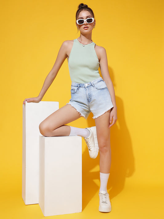 Light Blue High Rise Denim Shorts