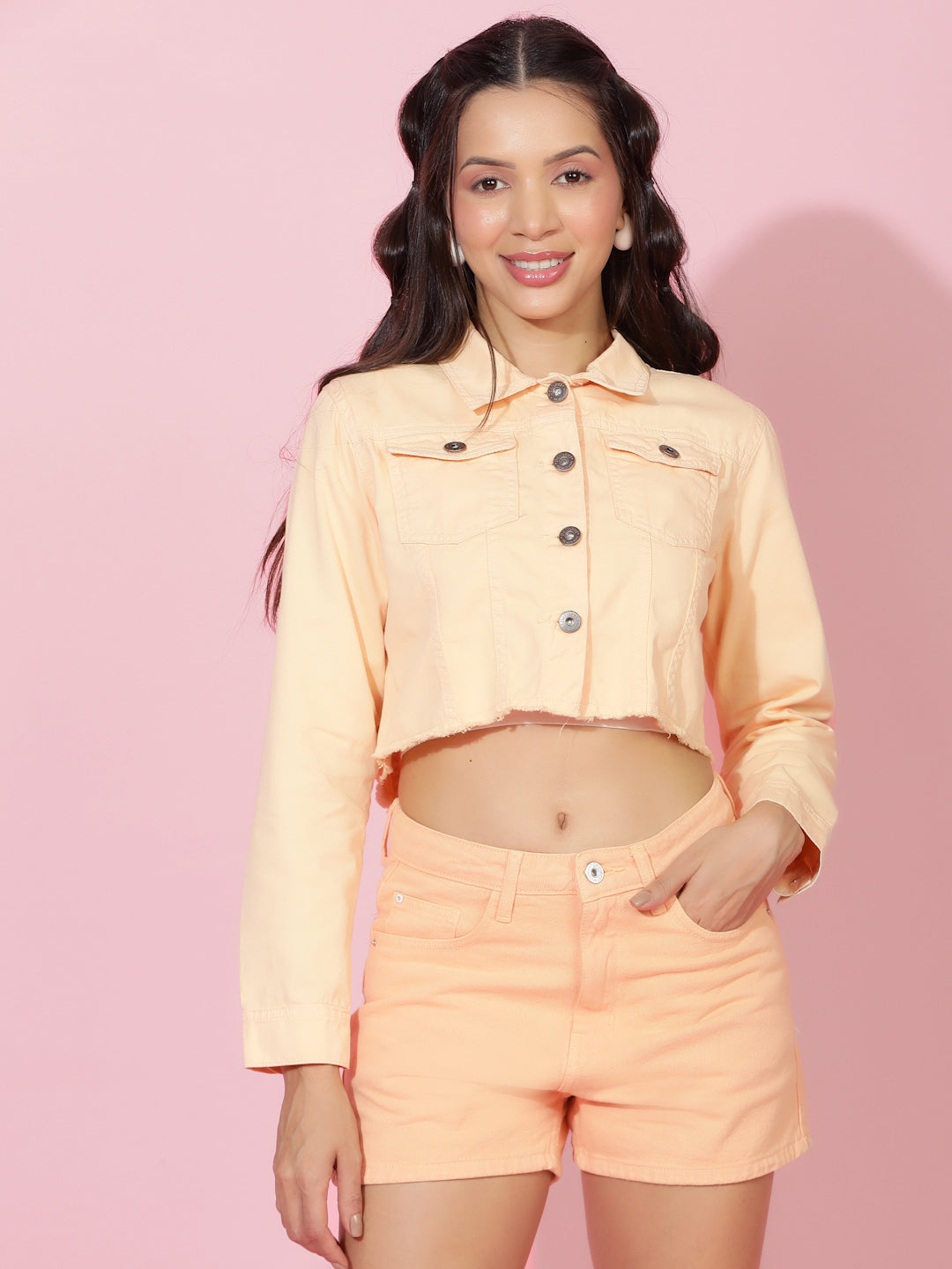 Light Pink Cropped Denim Jacket