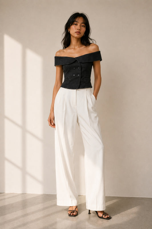 Black Denim Corset Crop Top