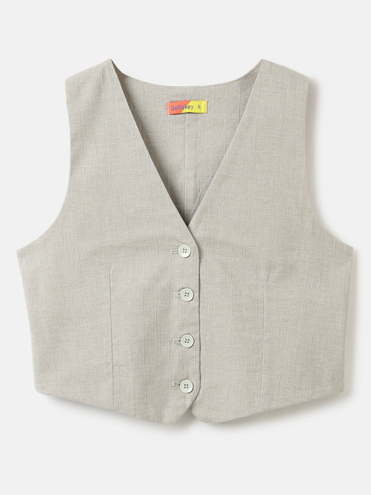 Sage Cotton Blend Waistcoat Crop Top