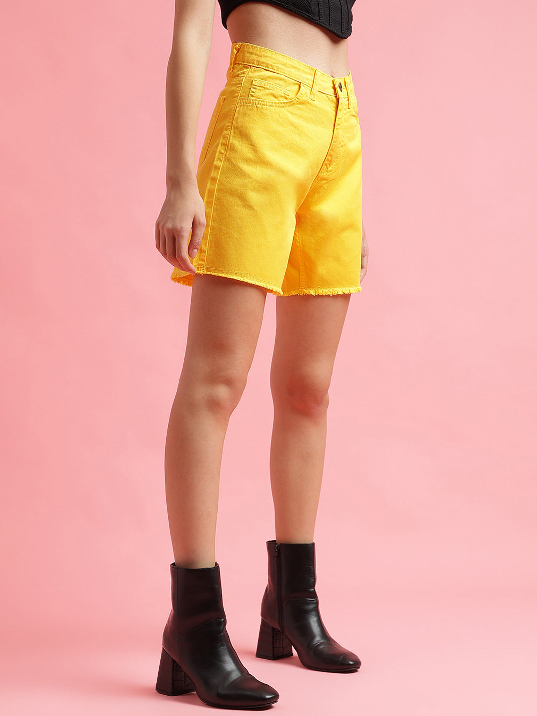 Yellow High Rise Shorts