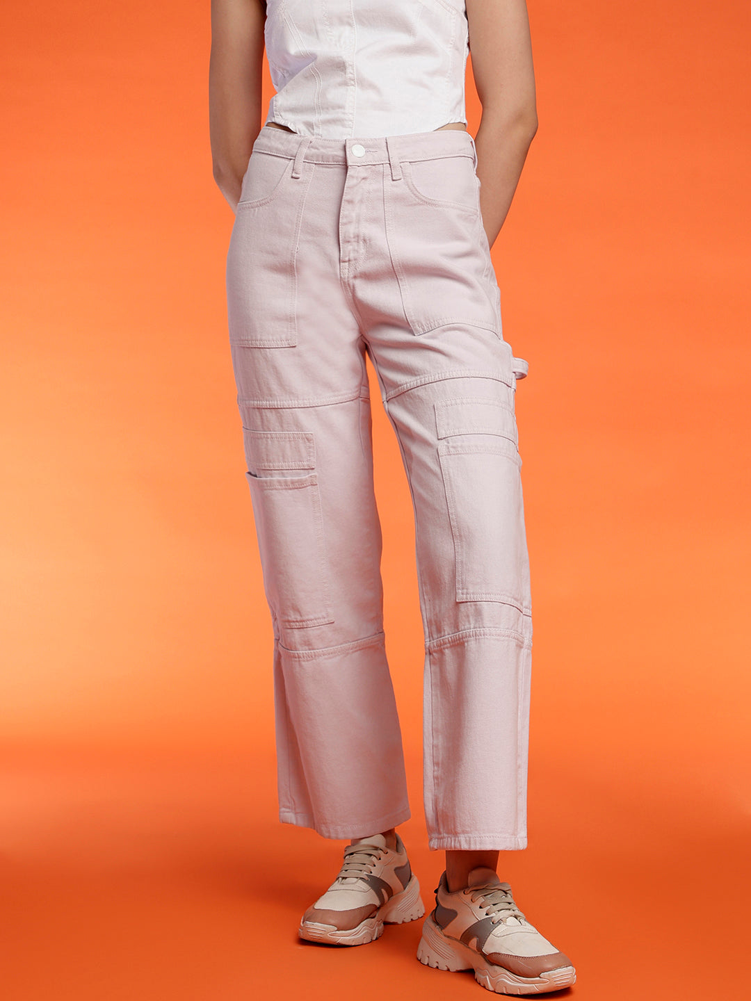 Women's Baggy cargo fit Light Lilac jeans