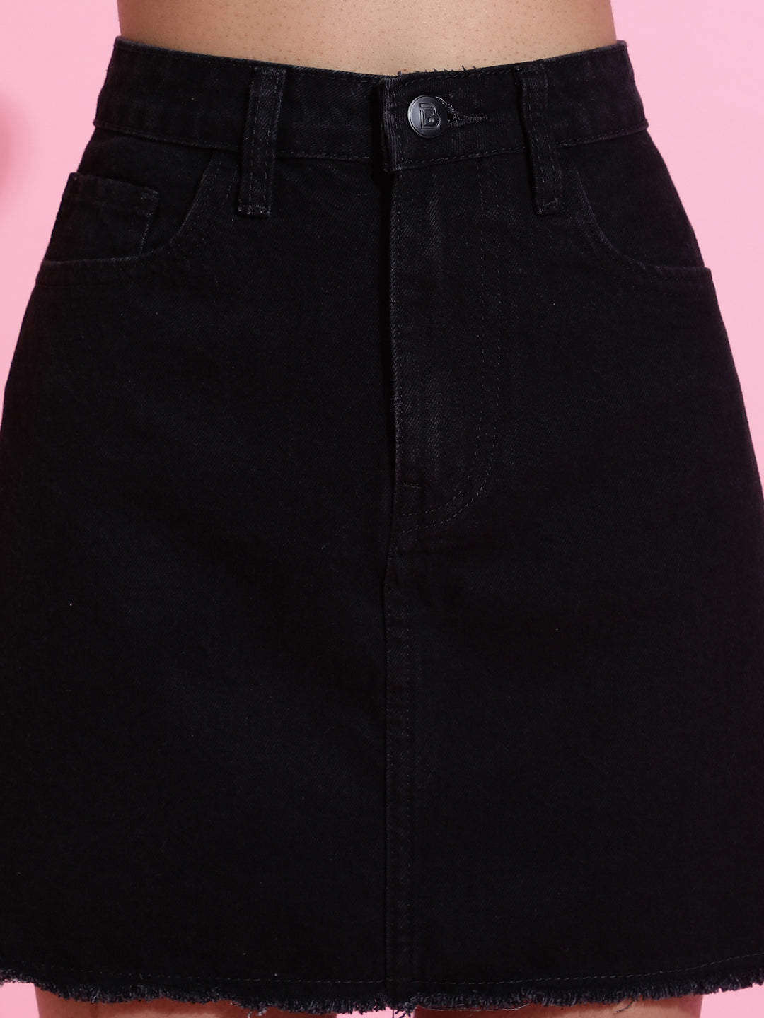 Black Solid Casual Denim Skirt