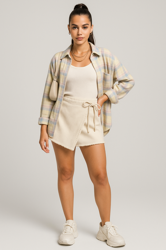 Off White Cotton Mini Skort
