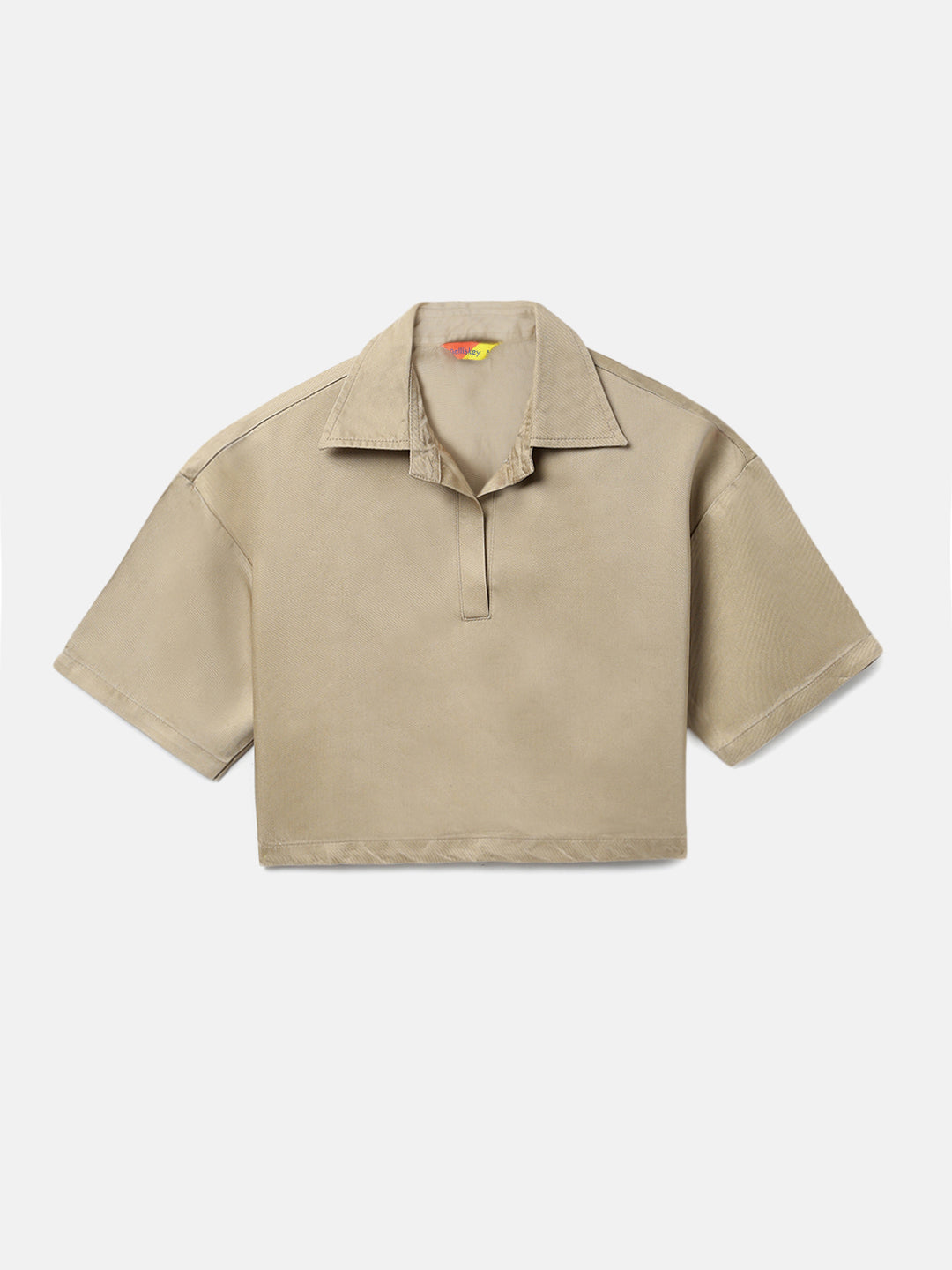 Khaki Denim Solid Cropped Top