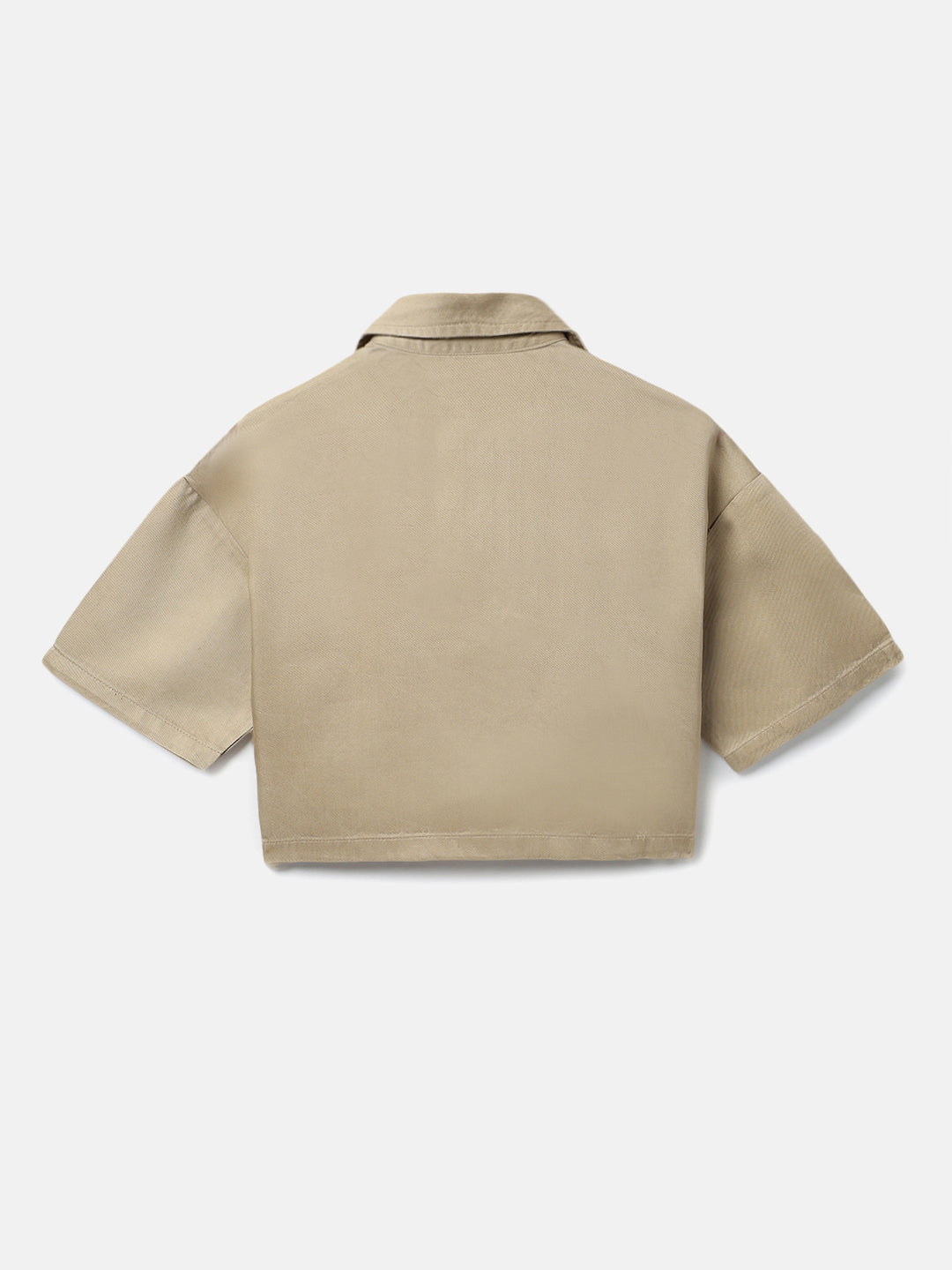 Khaki Denim Solid Cropped Top