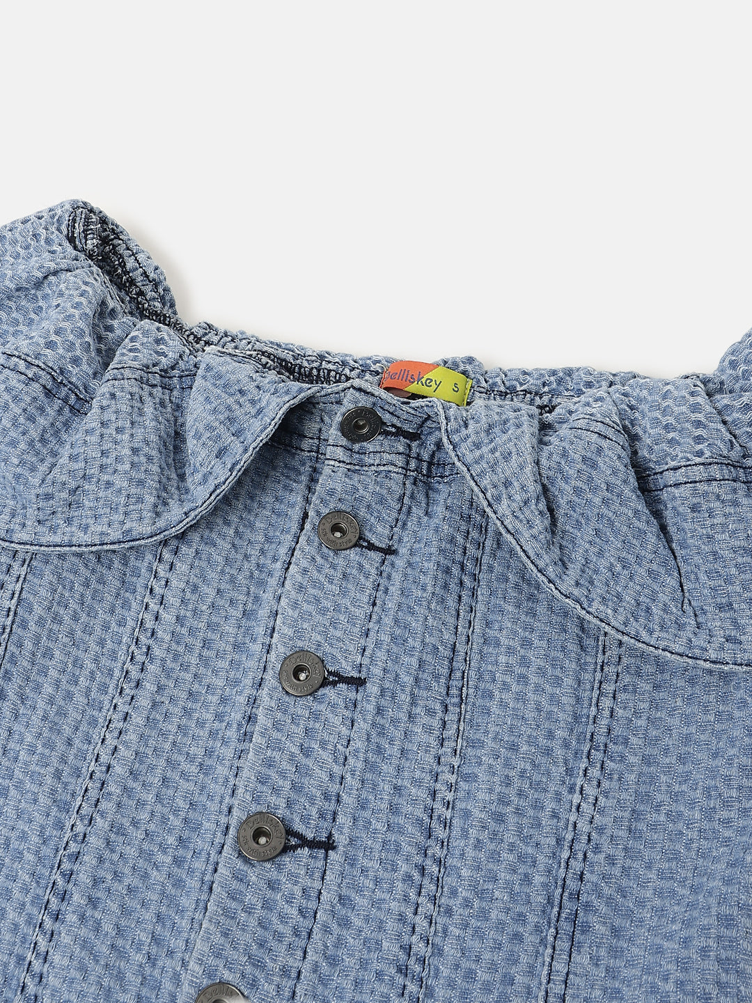 Blue Denim Woven Textured Cropped Top