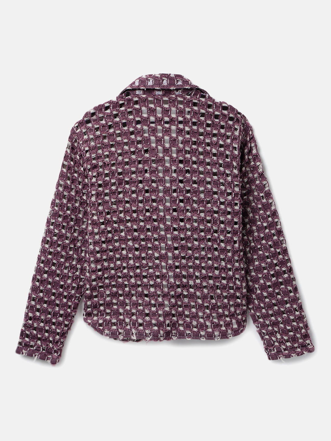 Maroon Denim Regular Fit Cropped Shirt