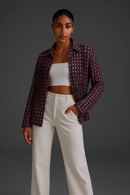 Maroon Denim Regular Fit Cropped Shirt