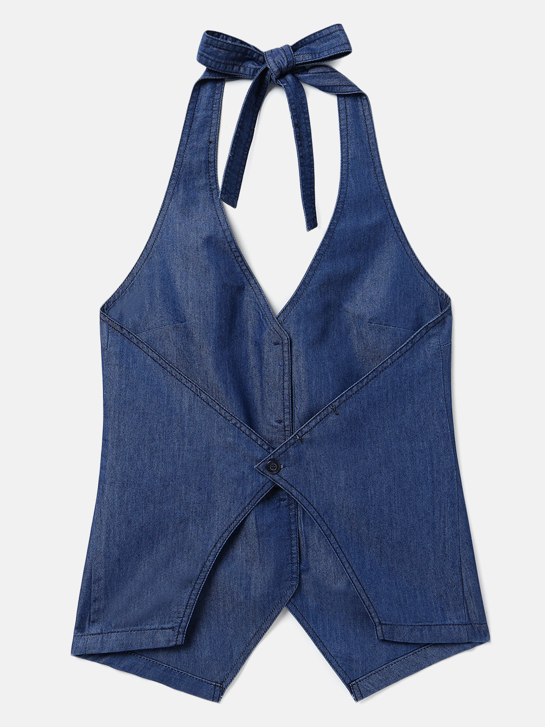 Blue Denim Solid Waistcoat Top
