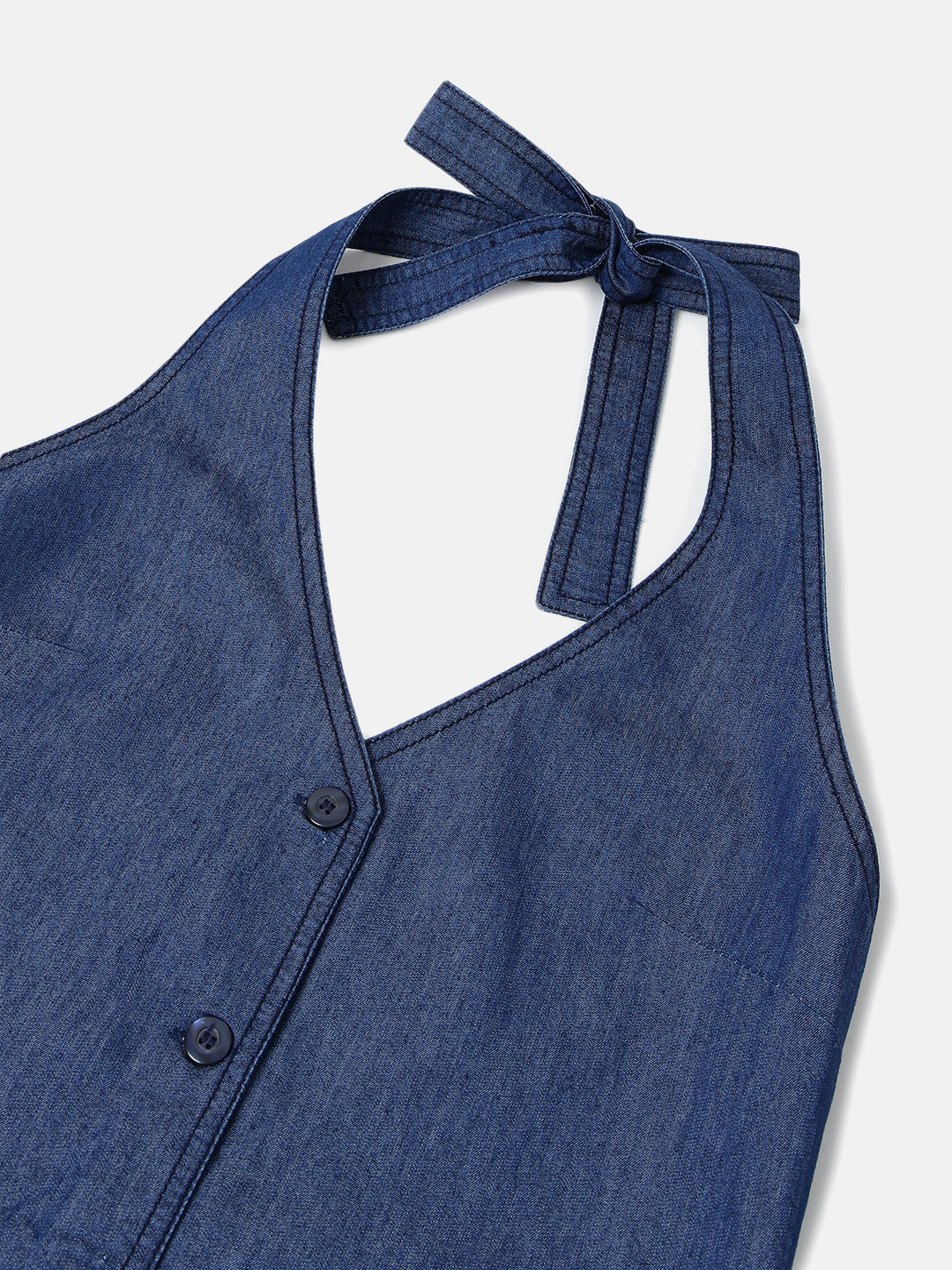 Blue Denim Solid Waistcoat Top