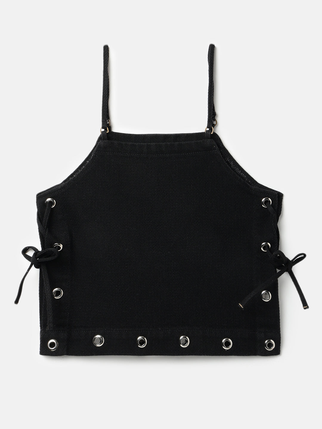 Black Denim Solid Cropped Top