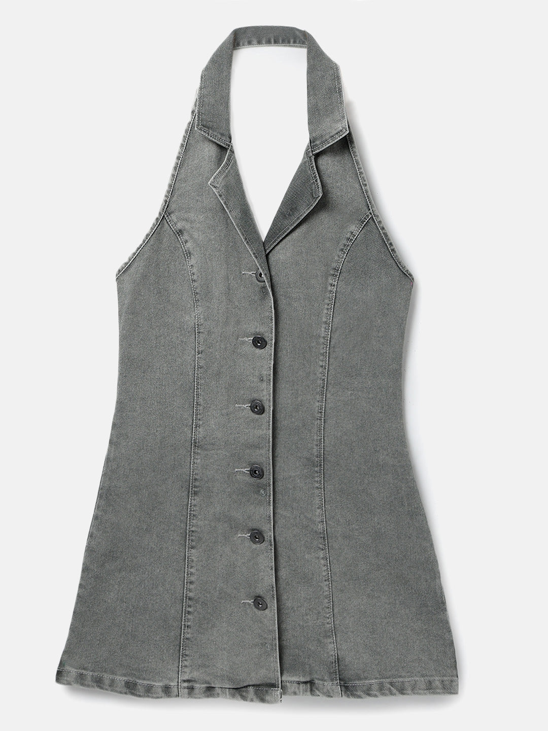 Grey Above Knee Regular Fit Denim Dress