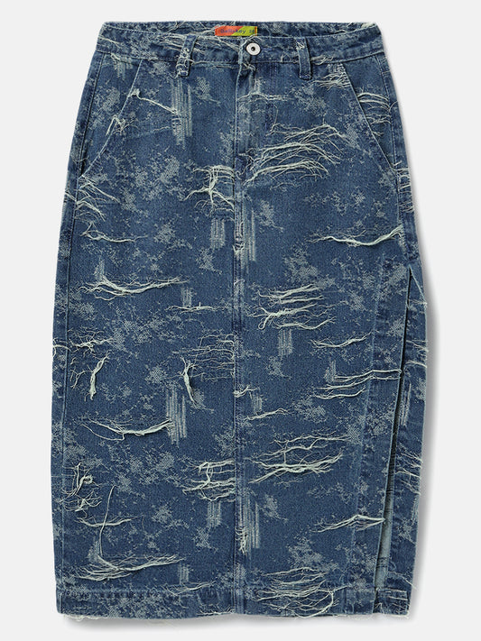 Blue Denim Below Knee Skirts