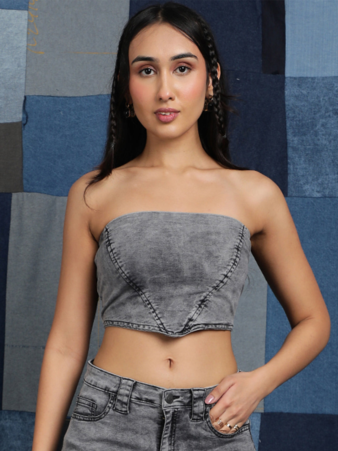 Dark Grey Denim Crop Top