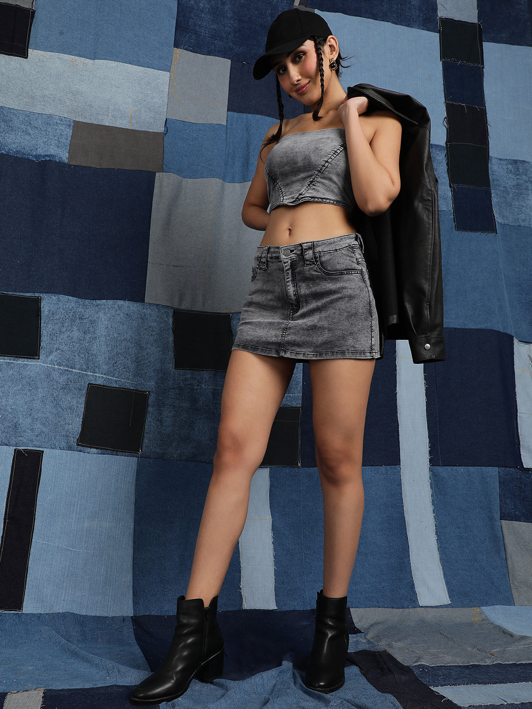 Dark Grey Denim Crop Top