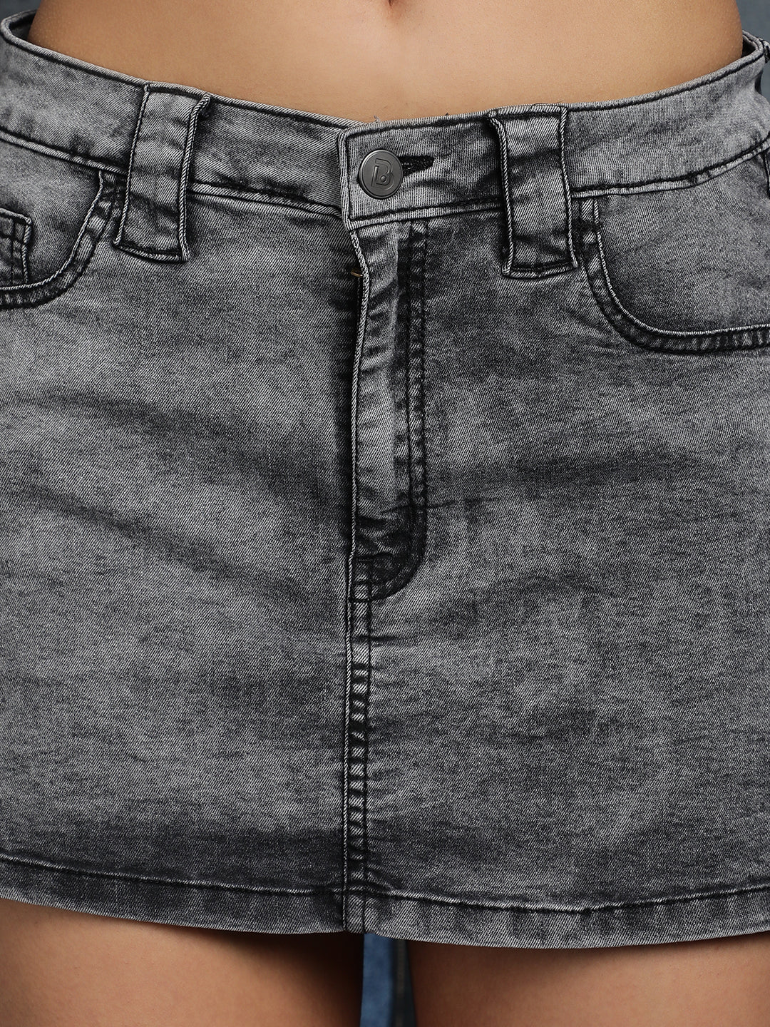 Charcoal Grey Denim Mini Skirts