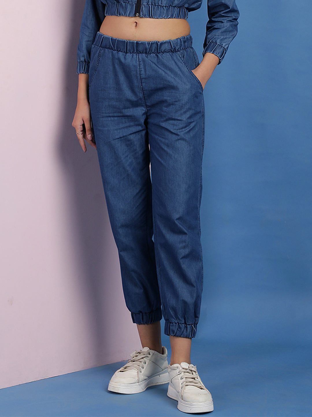 Dark Blue Jogger Fit Denim Trousers