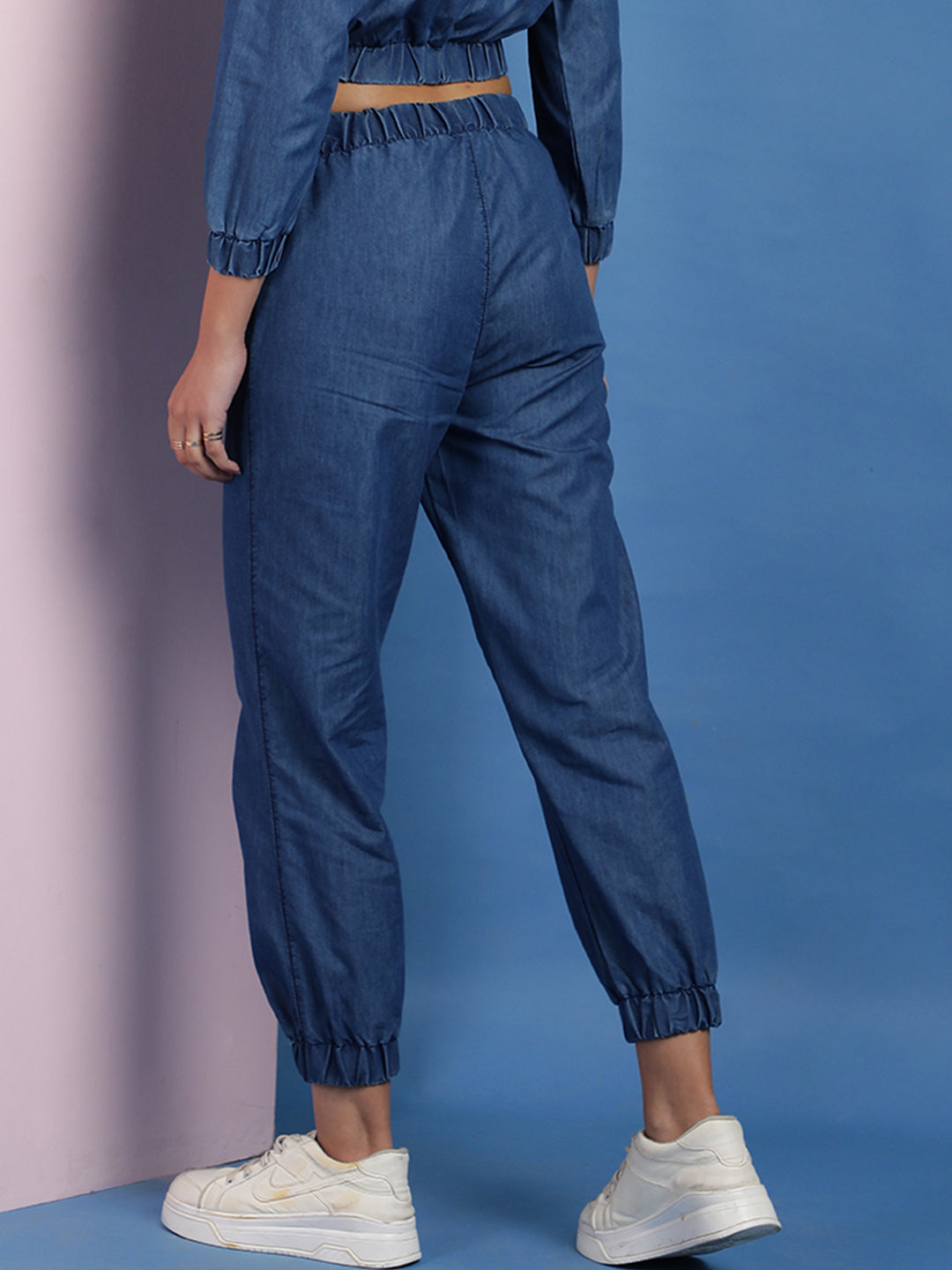 Dark Blue Jogger Fit Denim Trousers
