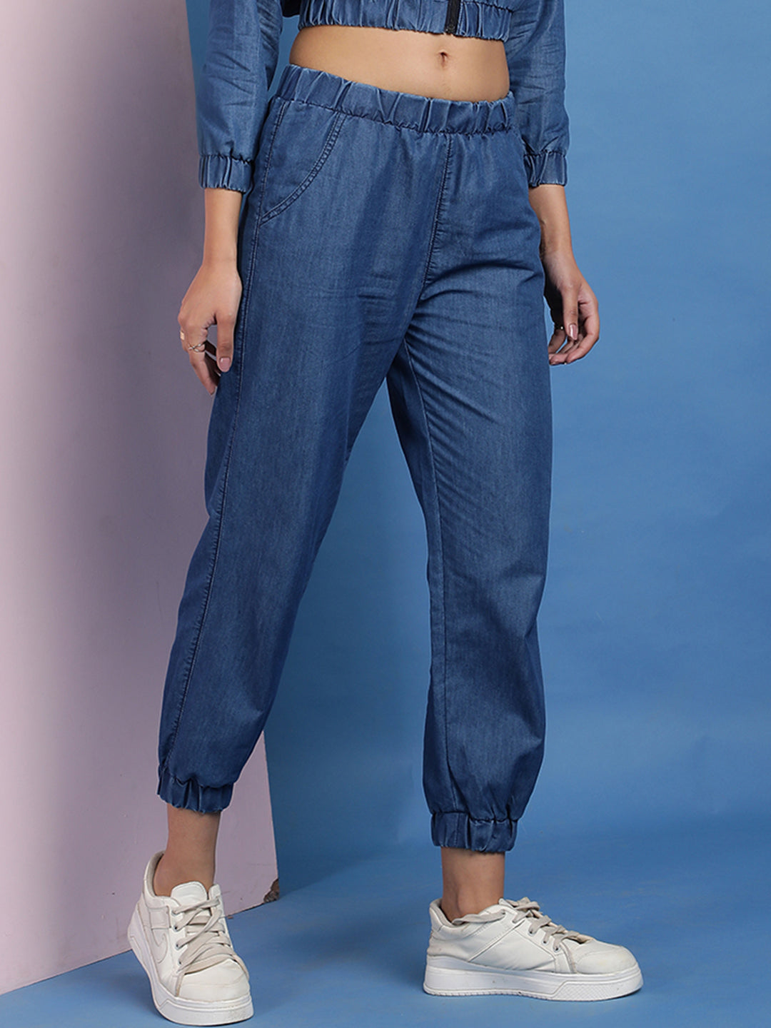 Dark Blue Jogger Fit Denim Trousers